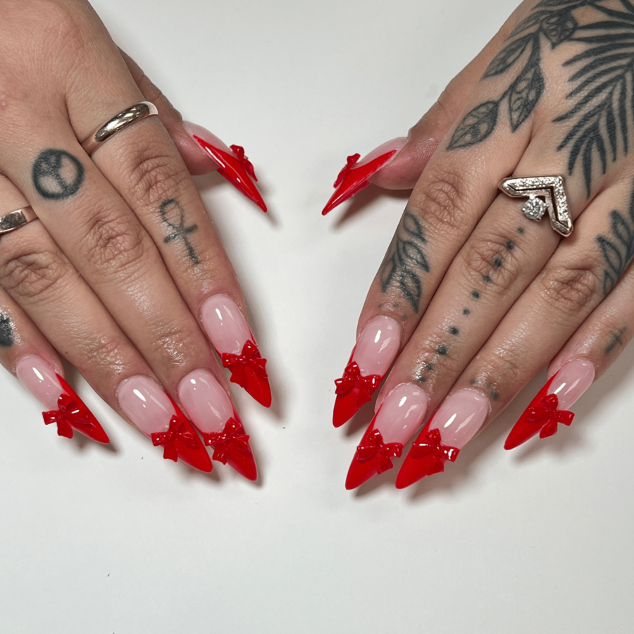 Bold red nail design at E and A Nails & Spa, Pickering